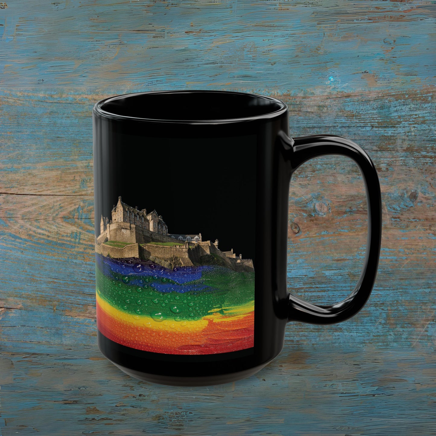 Pride Rain Rock Edinburgh Castle Photo Mug, Black