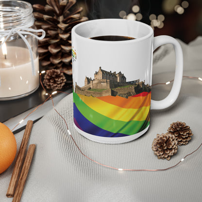 Pride Flag Rock Edinburgh Castle Photo Mug, White