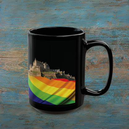 Pride Flag Rock Edinburgh Castle Photo Mug, Black