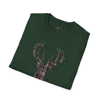 Tartan Stag Softstyle T-Shirt - MacPherson Tartan, Unisex Tee, Scottish Scenery, Various Colours