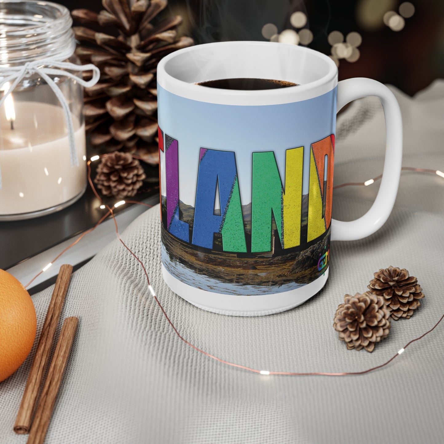 Scotland Lettering Pride Road Photo Mug, White