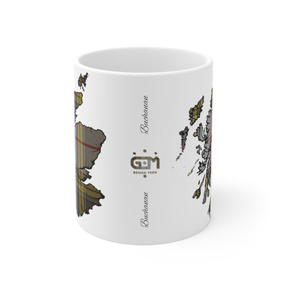 Scotland Tartan Map Mug - Buchanan Tartan, Various Sizes