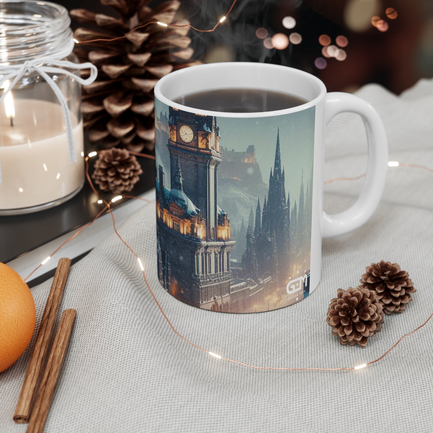 Edinburgh in Winter Mug, Coffee Cup, Tea Cup, Scottish Art, Scottish Landmarks, Scottish Nature, White