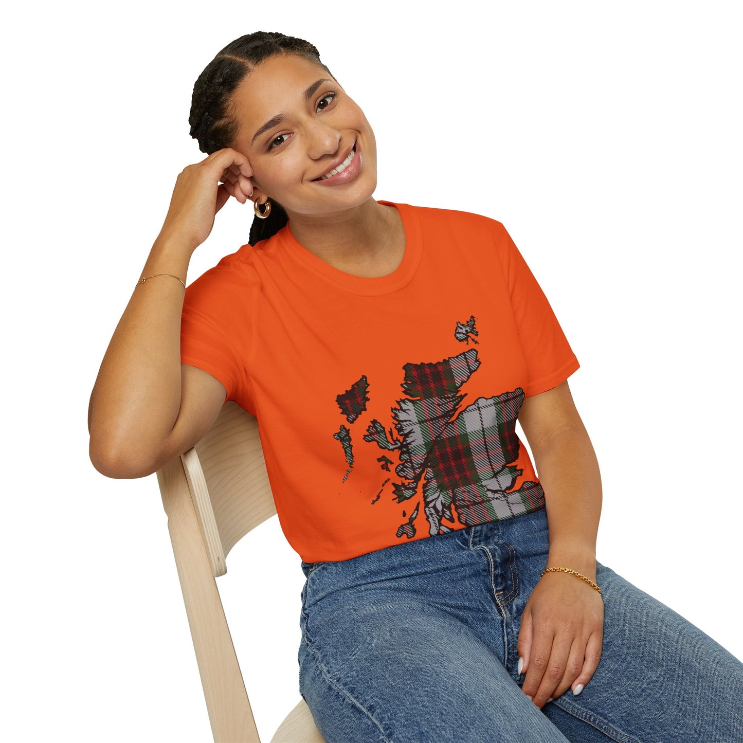 Scotland Tartan Map Softstyle Unisex T-Shirt, Fraser Dress Tartan, Various Colours