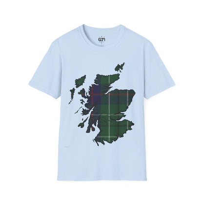 Scotland Tartan Map Softstyle Unisex T-Shirt, Duncan Tartan, Various Colours