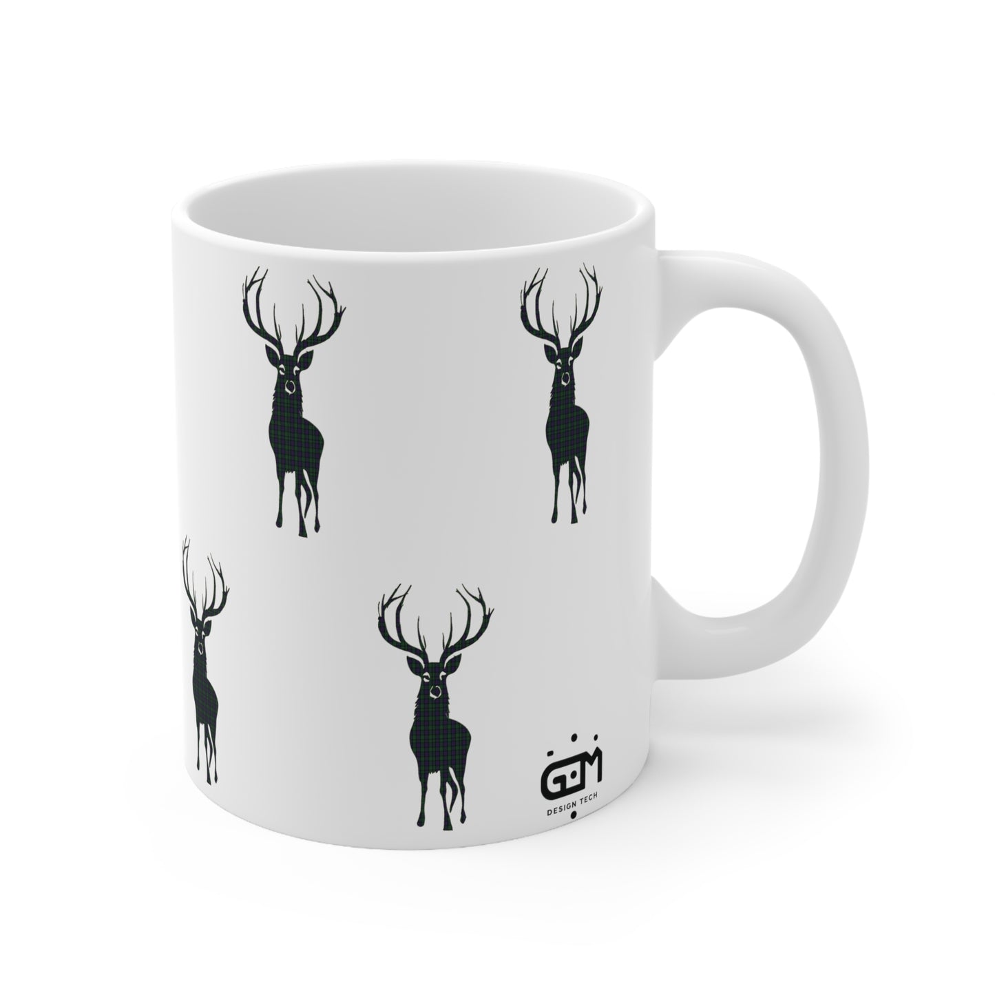 Tartan Stag Mug - Argyle Tartan, Coffee Cup, Tea Cup, Scotland, White