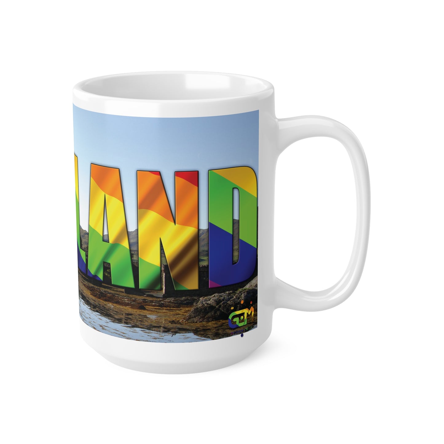 Scotland Lettering Pride Flag Photo Mug, White