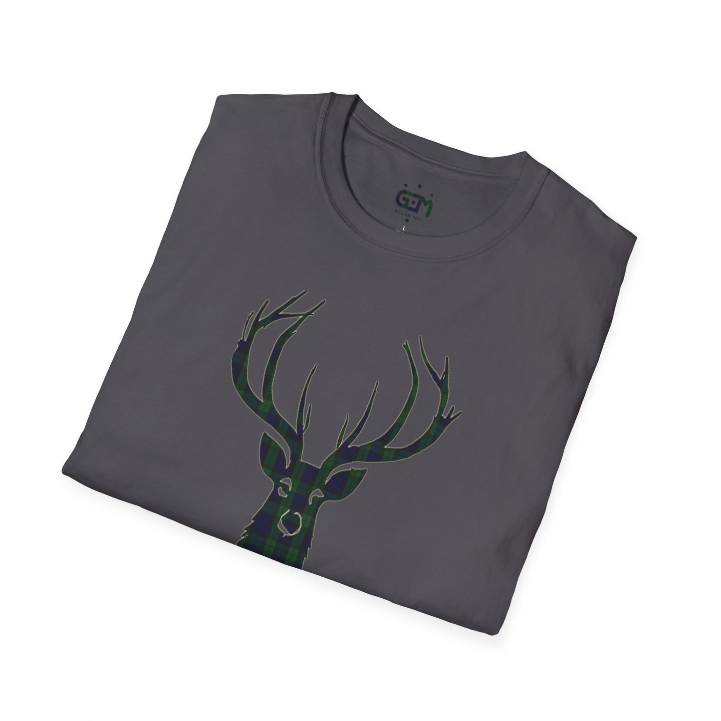 Tartan Stag Softstyle T-Shirt - Black Watch Tartan, Unisex Tee, Scottish Scenery, Various Colours