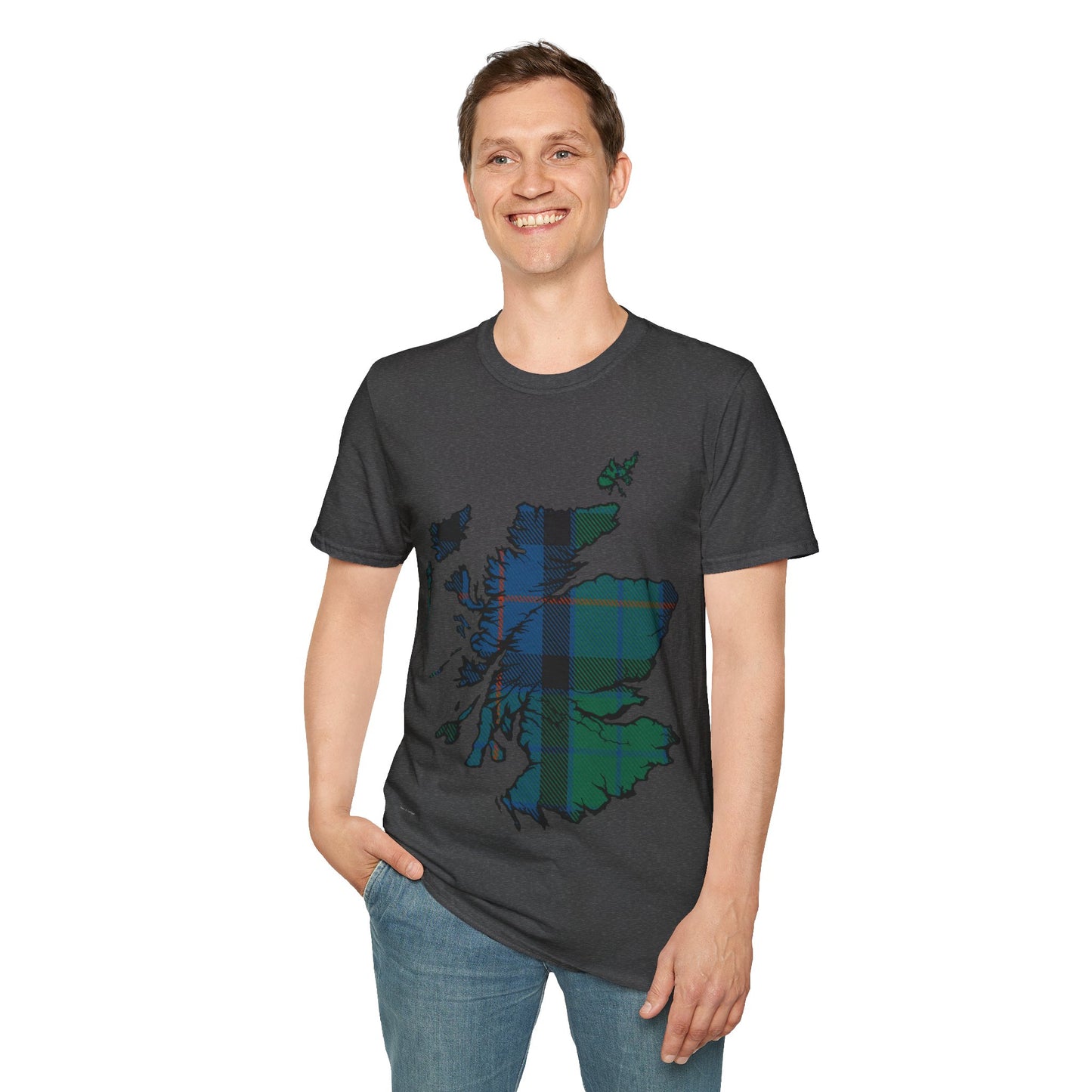 Scotland Tartan Map Softstyle Unisex T-Shirt, Flower of Scotland Tartan, Various Colours