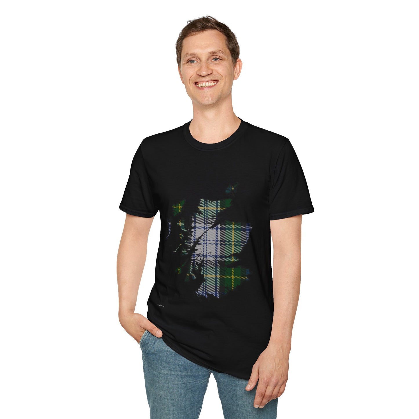 Scotland Tartan Map Softstyle Unisex T-Shirt - Gordon Dress Tartan Tee