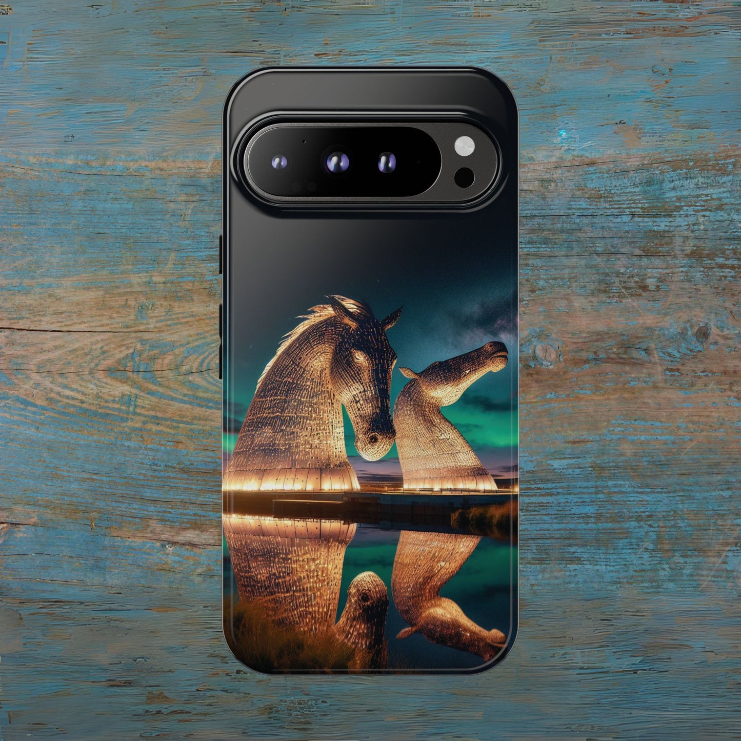 Kelpies Northern Lights Art Phone Case, Scotland, Google