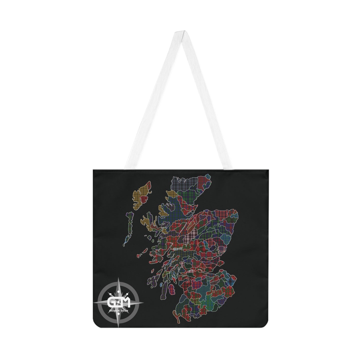 Scotland Map of Clans Tartan Shoulder Tote Bag, Black