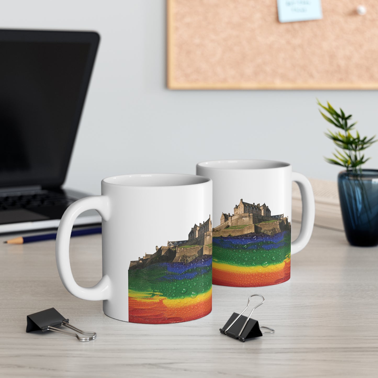 Pride Rain Rock Edinburgh Castle Photo Mug, White