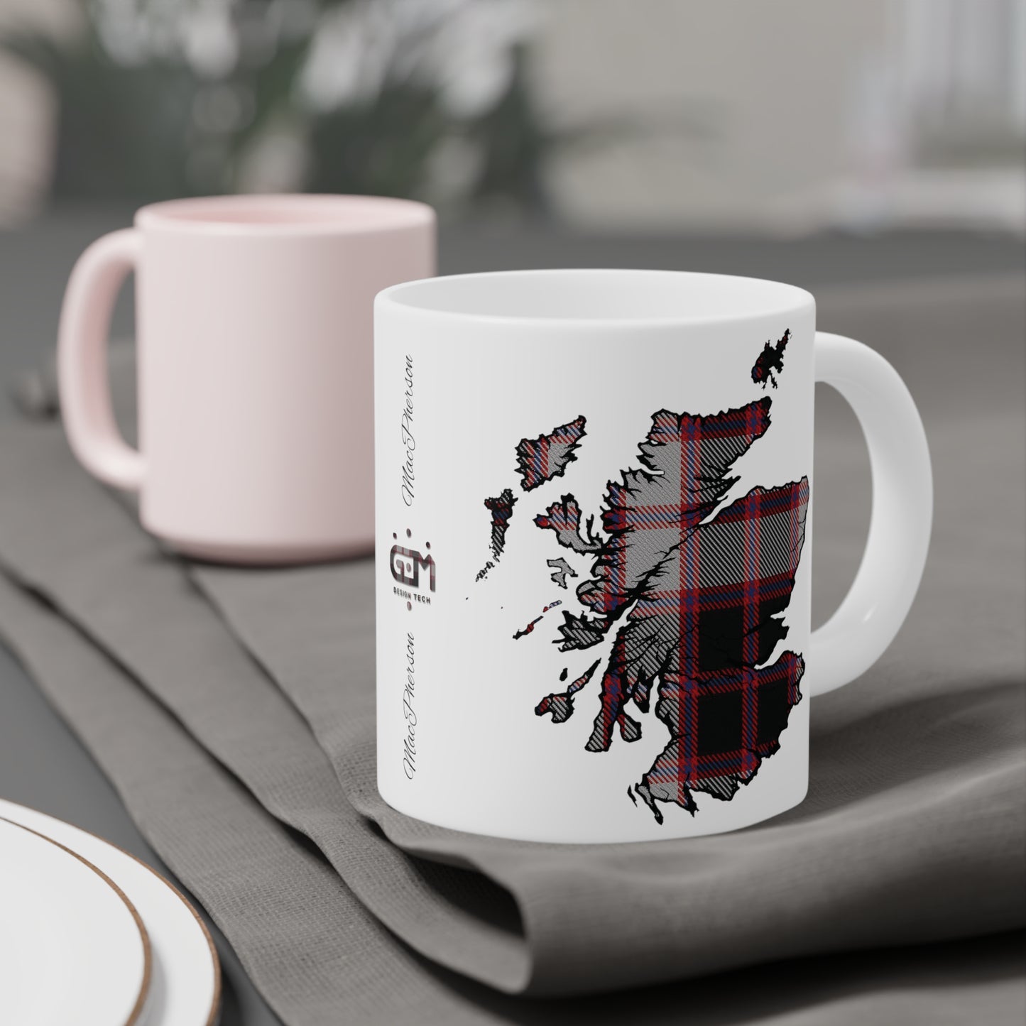 Scotland Tartan Map Mug - MacPherson Tartan, Various Sizes