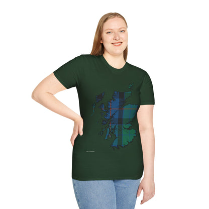 Scotland Tartan Map Softstyle Unisex T-Shirt, Flower of Scotland Tartan, Various Colours