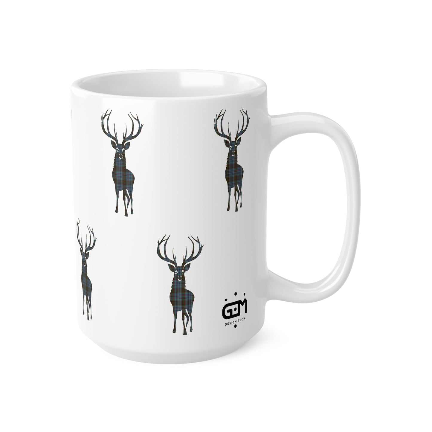 Tartan Stag Mug - Anderson Tartan, Coffee Cup, Tea Cup, Scotland, White