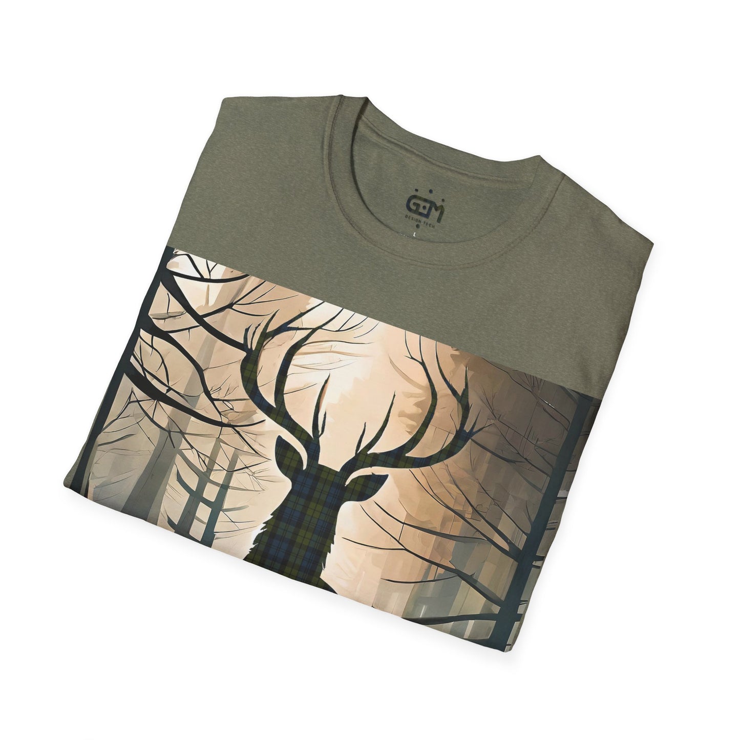 Stag Tartan Silhouette Softstyle T-Shirt - Campbell Tartan, Unisex Tee, Scottish Scenery, Various Colours