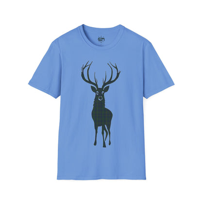 Tartan Stag Softstyle T-Shirt - Kennedy Tartan, Unisex Tee, Scottish Scenery, Various Colours