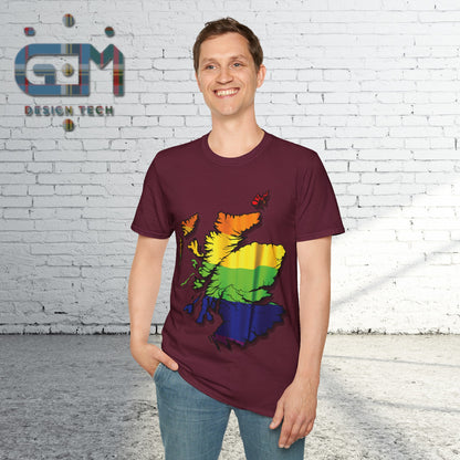 Pride Flag Scotland Map Unisex T-Shirt, Various Colours