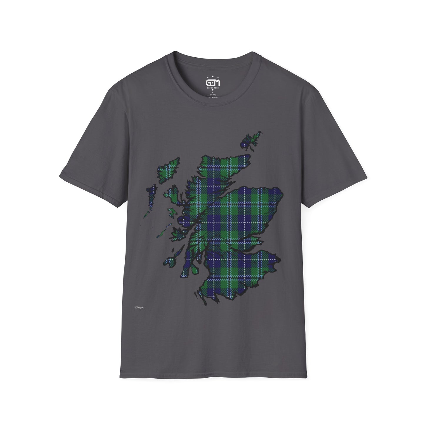 Scotland Tartan Map Softstyle Unisex T-Shirt, Douglas Tartan, Various Colours