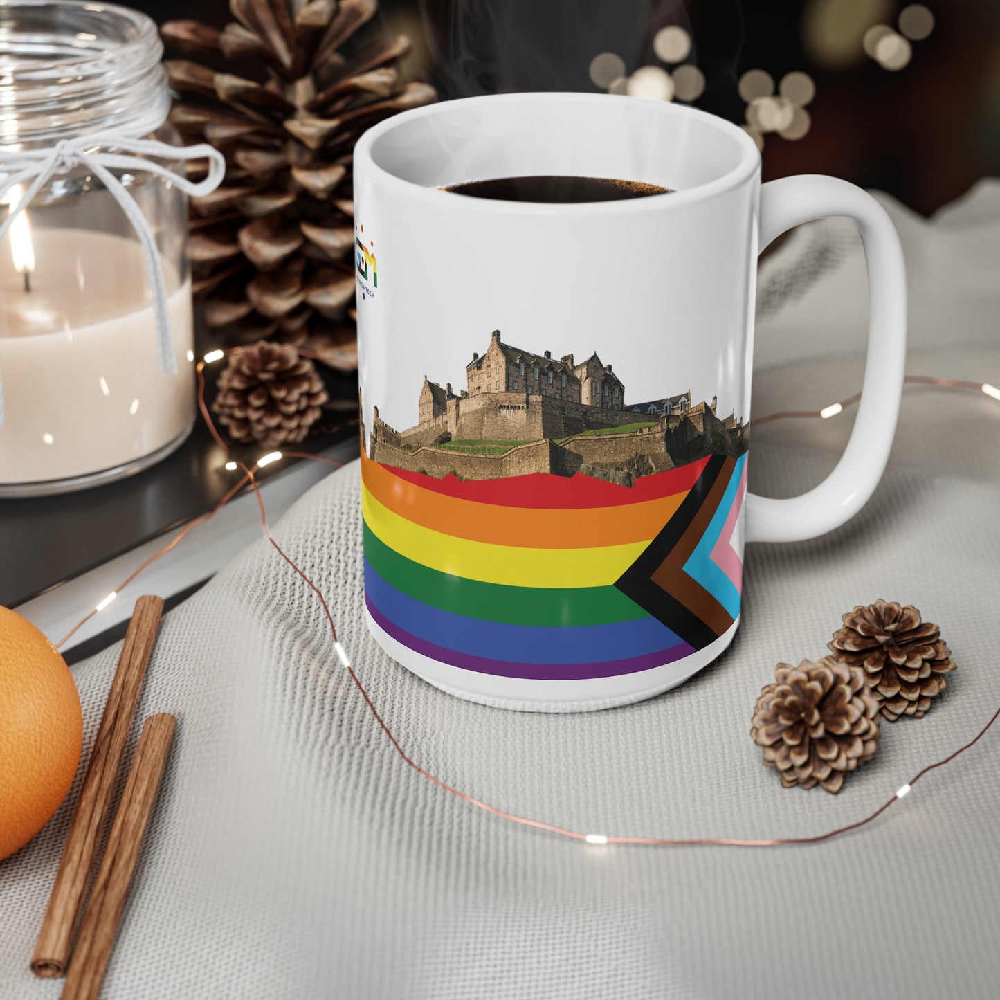 Pride Progress Rock Edinburgh Castle Photo Mug, White