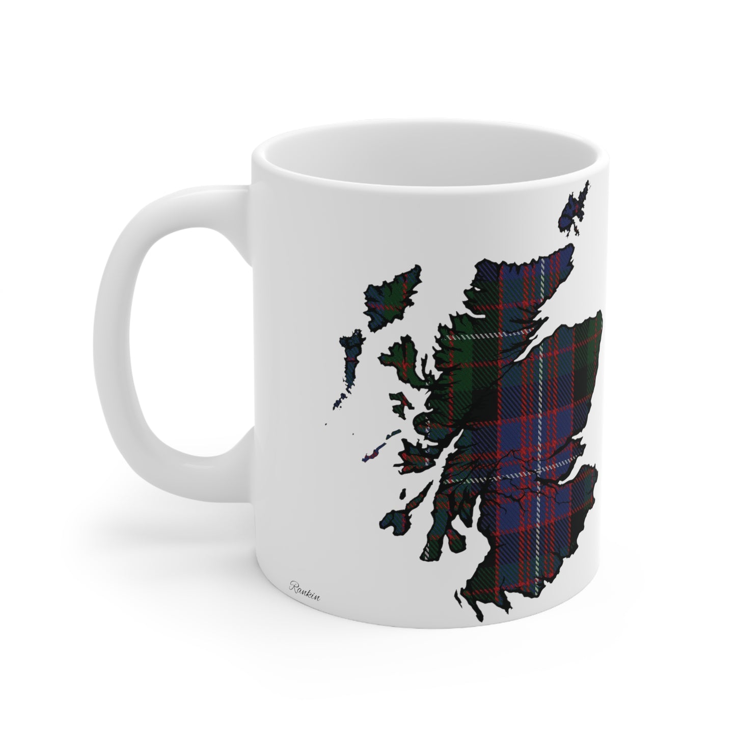 Rankin Tartan Scotland Map Mug, Coffee Cup, Tea Cup, Scotland, White