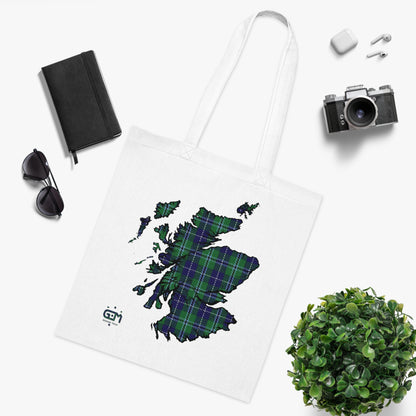 Reversible Scotland Tartan Map Cotton Tote Bag - Douglas Tartan