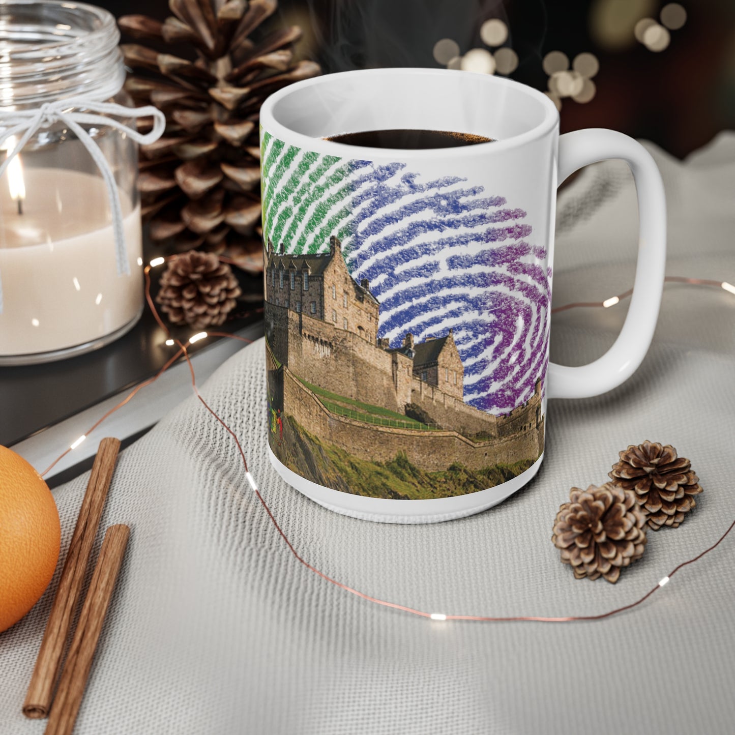 Edinburgh Castle Pride Fingerprint Sky Photo Mug, White