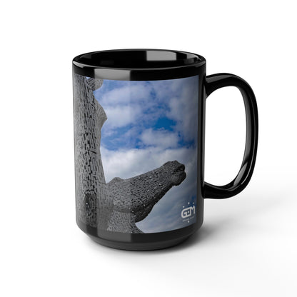 Kelpies Photo Mug, Coffee Cup, Tea Cup, Scottish Art, Scottish Landmarks, Scottish Nature, Black