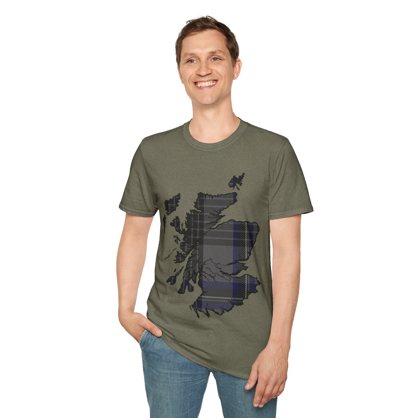 Scotland Tartan Map Softstyle Unisex T-Shirt, Hood Tartan, Various Colours