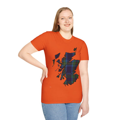 Scotland Tartan Map Softstyle Unisex T-Shirt, Miller Tartan, Various Colours