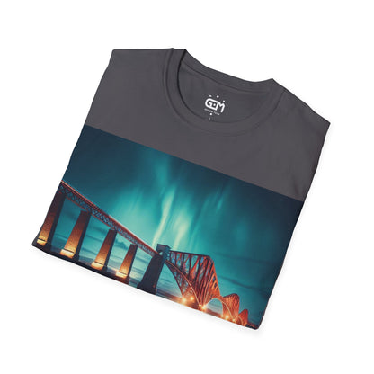 Forth Rail Bridge with Northern Lights Softstyle T-Shirt, Unisex Tee, Scotland Shirt, Scottish Landmark, Nature, Scenery, Various Colours