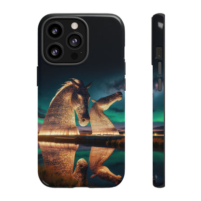 Kelpies Northern Lights Art Phone Case, Scotland, Apple
