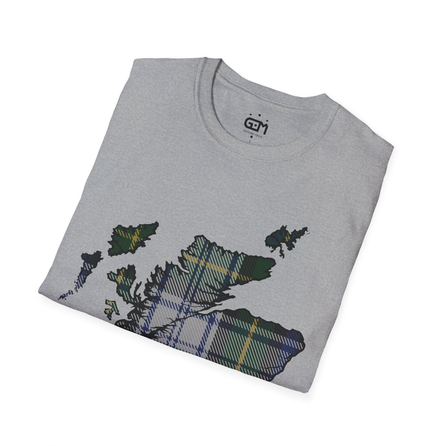 Scotland Tartan Map Softstyle Unisex T-Shirt, Gordon Dress Tartan, Various Colours