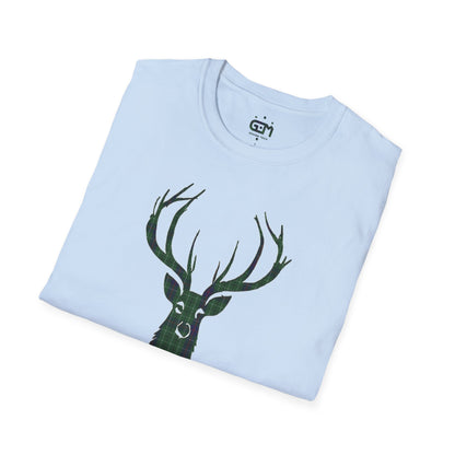 Tartan Stag Softstyle T-Shirt - Duncan Tartan, Unisex Tee, Scottish Scenery, Various Colours