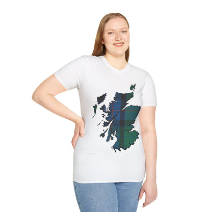 Scotland Tartan Map Softstyle Unisex T-Shirt, Flower of Scotland Tartan, Various Colours