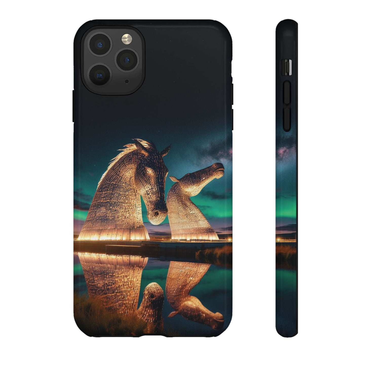 Kelpies Northern Lights Art Phone Case, Scotland, Apple