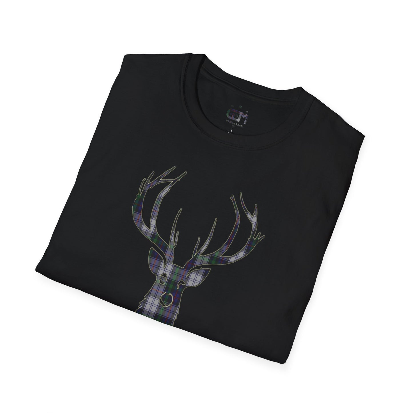 Tartan Stag Softstyle T-Shirt - Argyle Dress Tartan, Unisex Tee, Scottish Scenery, Various Colours