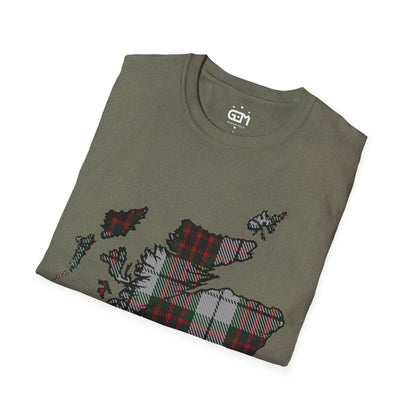 Scotland Tartan Map Softstyle Unisex T-Shirt, Fraser Dress Tartan, Various Colours