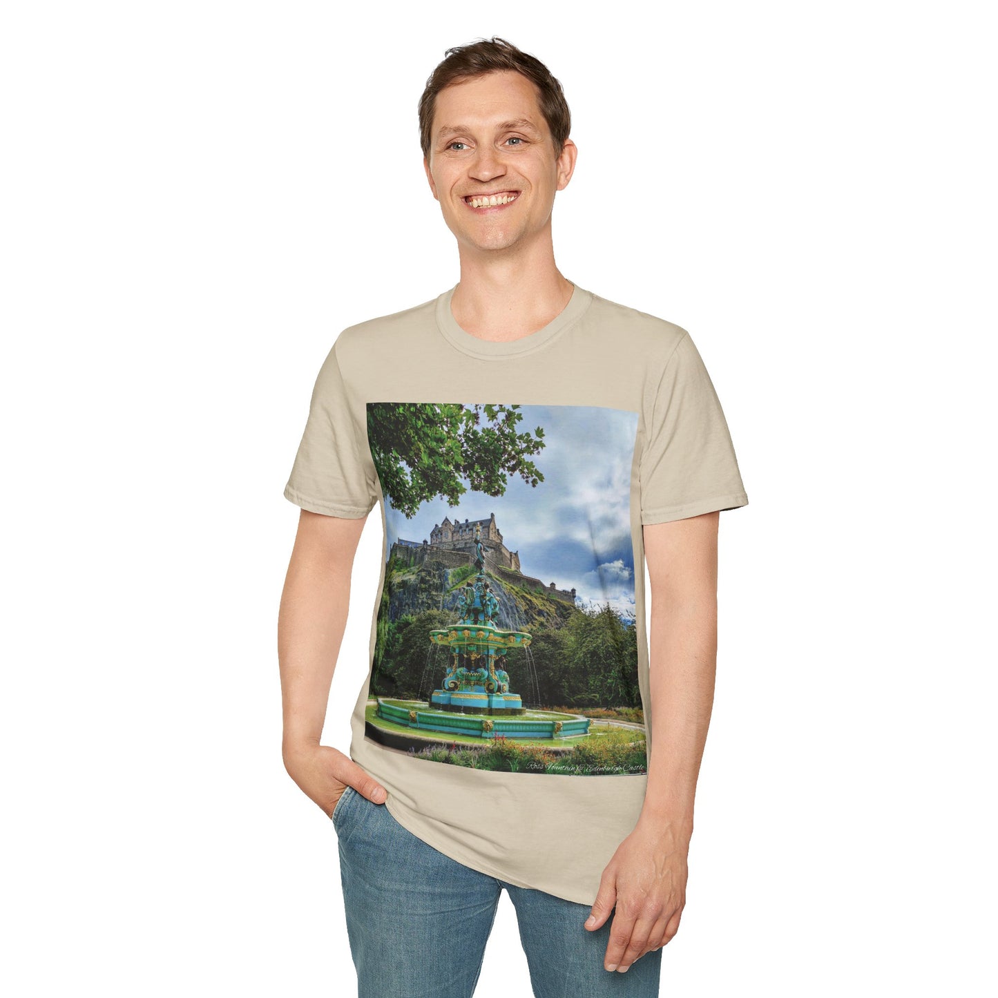 Ross Fountain & Edinburgh Castle Photo Softstyle T-Shirt, Unisex Tee, Various Colours