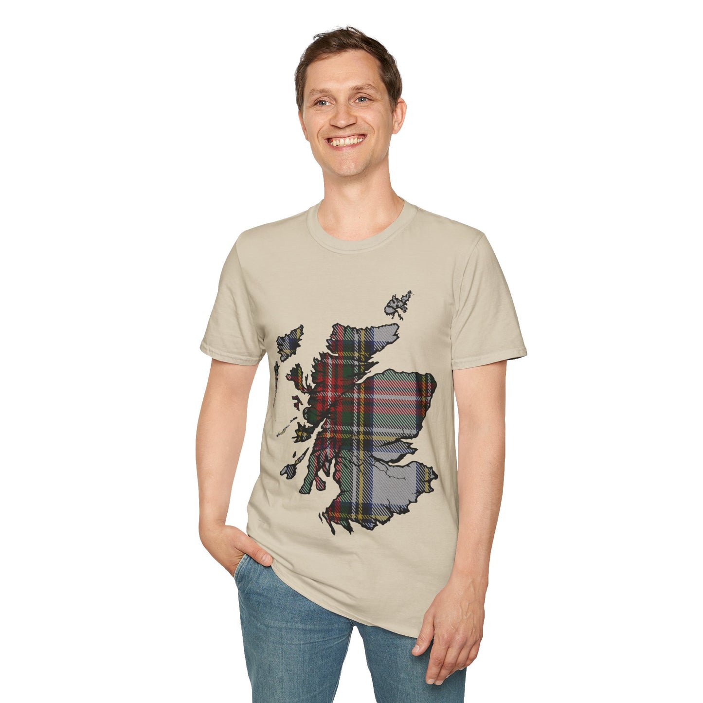 Scotland Tartan Map Softstyle Unisex T-Shirt, Stewart Dress Tartan, Various Colours