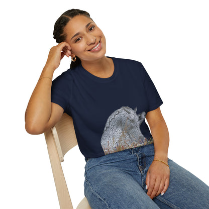 Kelpies with Meadow No Sky Photo Softstyle Unisex T-Shirt, Scottish Tee