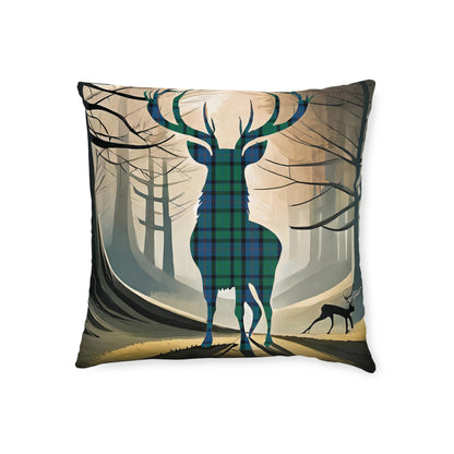 Reversible Square Cushion : Stag / Scotland Map - Flower of Scotland Tartan, Various Sizes