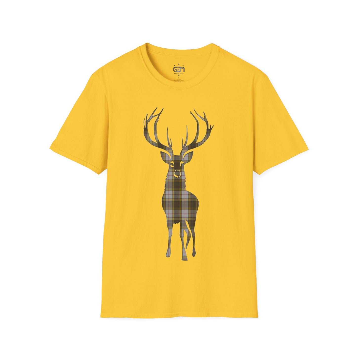 Tartan Stag Softstyle T-Shirt - Buchanan Tartan, Unisex Tee, Scottish Scenery, Various Colours