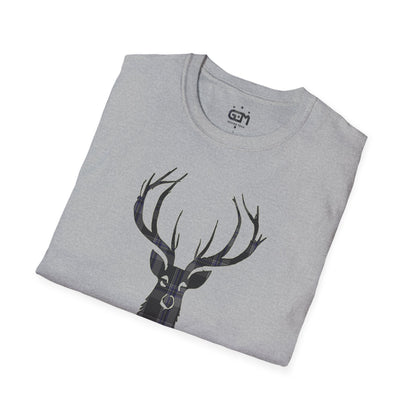 Tartan Stag Softstyle T-Shirt - Hood Tartan, Unisex Tee, Scottish Scenery, Various Colours