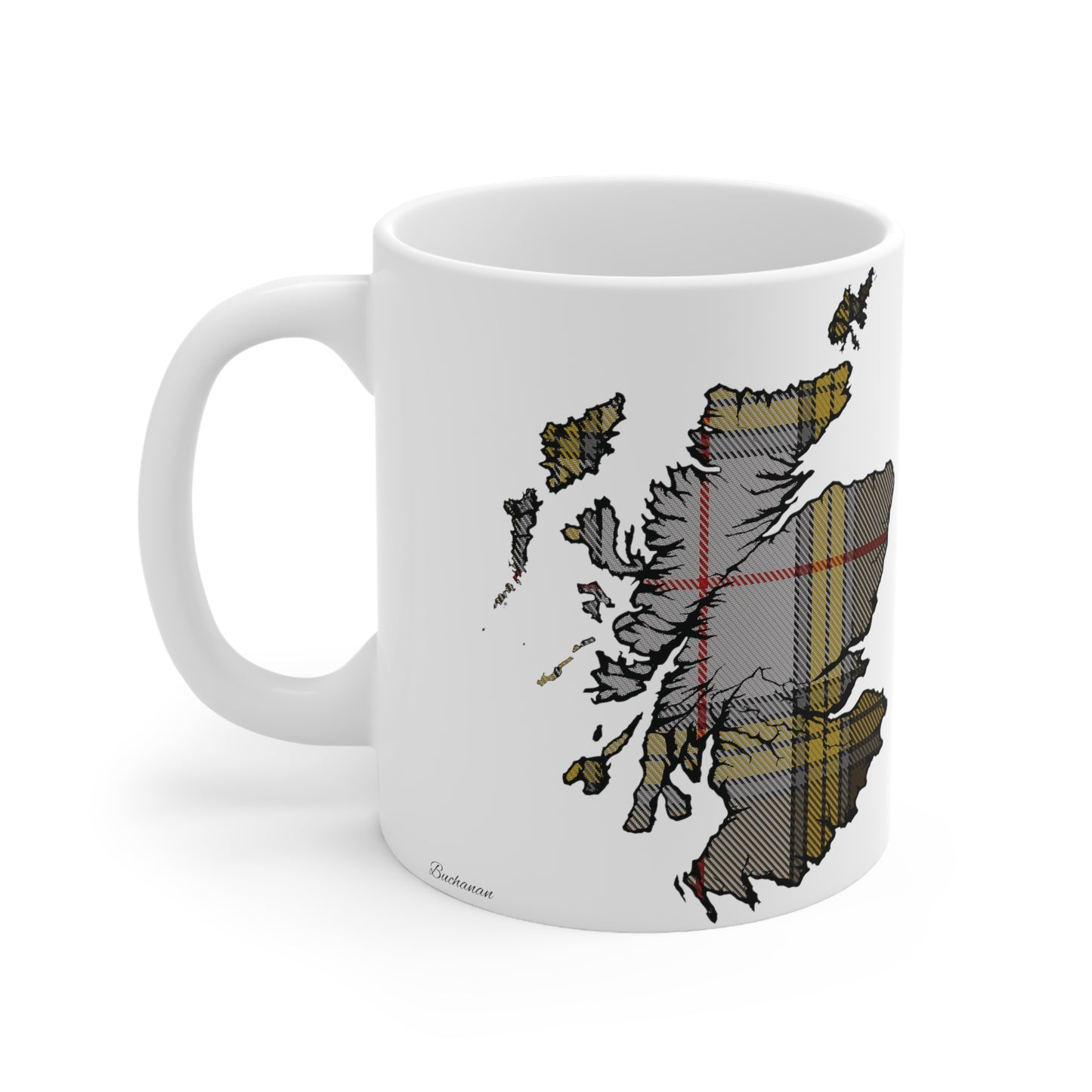 Buchanan Tartan Scotland Map Mug, Coffee Cup, Tea Cup, Scotland, White