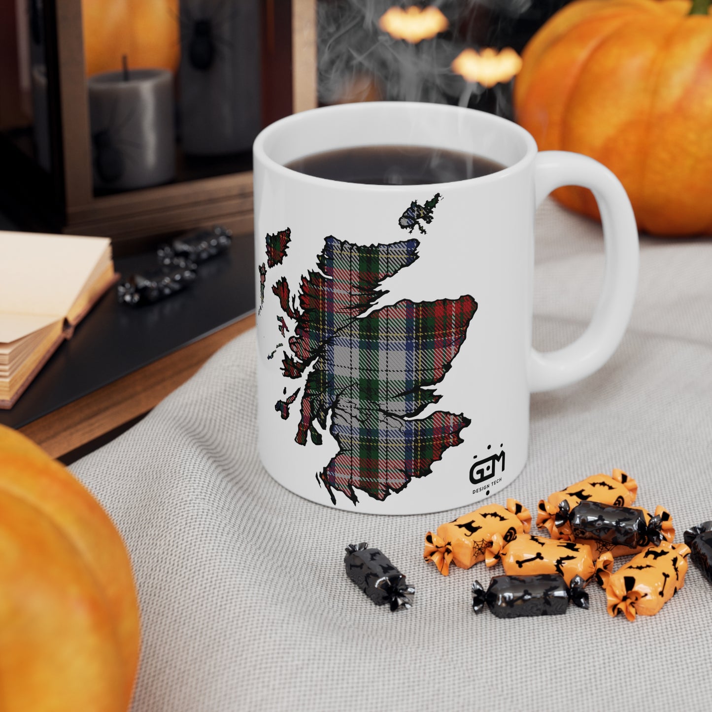 Stewart Tartan Scotland Map Mug, Coffee Cup, Tea Cup, Scotland, White