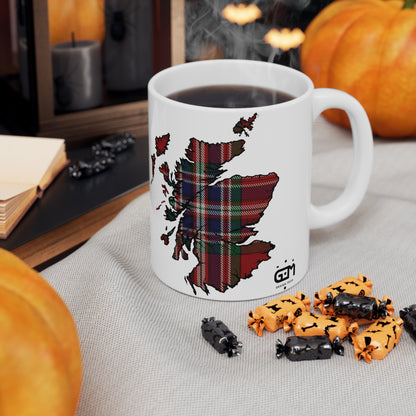 MacFarlane Red Tartan Scotland Map Mug, Coffee Cup, Tea Cup, Scotland, White