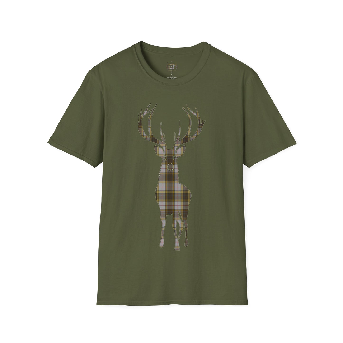 Tartan Stag Softstyle T-Shirt - Buchanan Tartan, Unisex Tee, Scottish Scenery, Various Colours