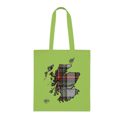 Reversible Scotland Tartan Map Cotton Tote Bag - Stewart Dress Tartan